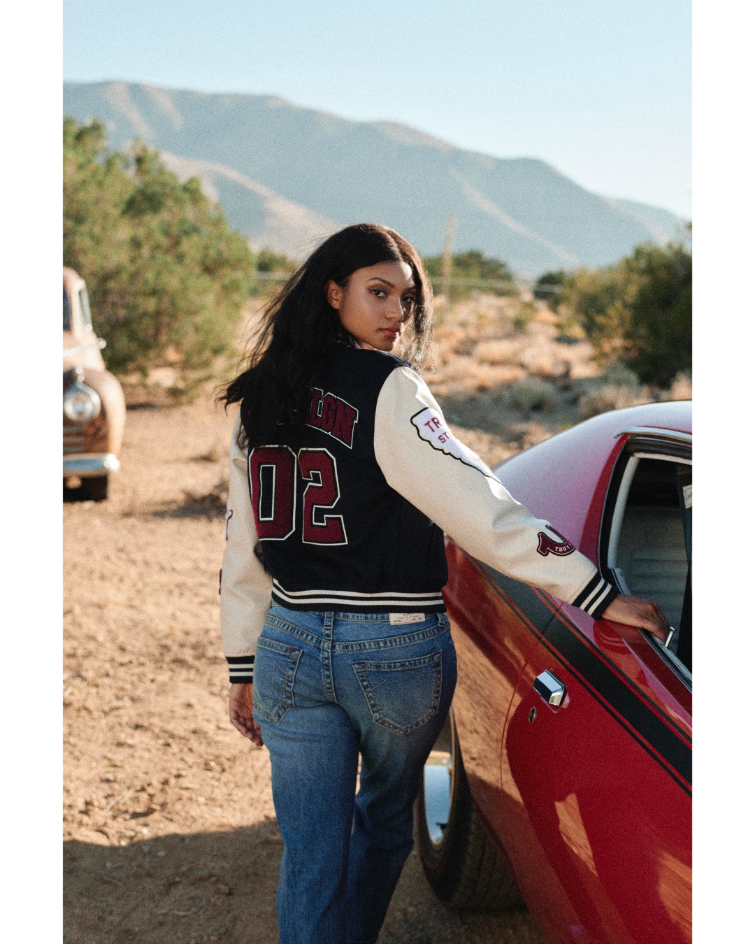 Woman wearing True Religion jeans in the desert