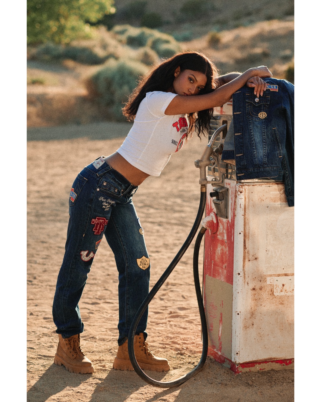 Woman wearing True Religion jeans in the desert