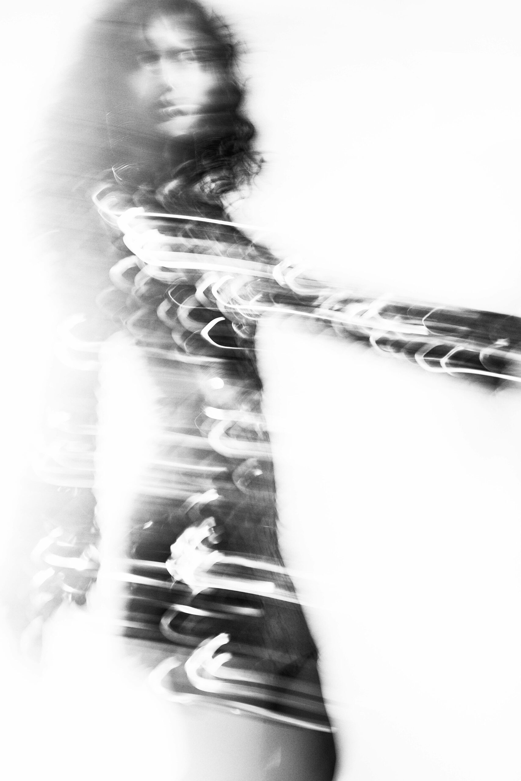 black and white image of a woman in a dress